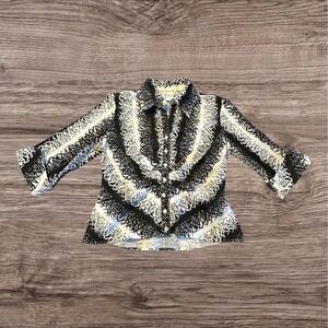 Finley Black White Abstract Button Down Shirt Womens XL 3/4 Sleeve USA